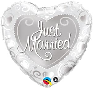 Qualatex Balloons Just married Silver Hearts 45cm