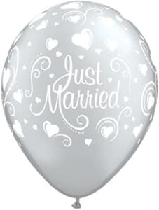 Qualatex Balloons Just Married Hearts Silver 28cm