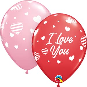 Qualatex Balloons 28cm round Red & Pink I Love You Hearts
