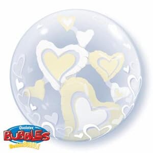 White and Ivory Floating Hearts Double Bubble