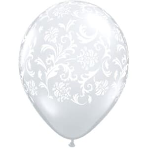 Qualatex Balloons Damask Print Diamond Clear with White Print 28cm