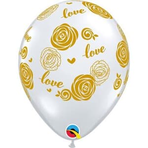 Qualatex Balloons Gold Love Roses D/clear 28cm #