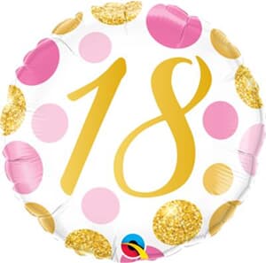 Qualatex Balloons 18 Birthday Pink and Gold Dots 45cm