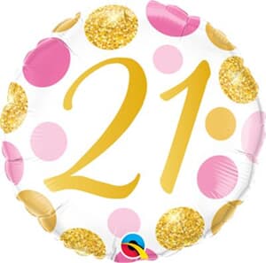 Qualatex Balloons 21 Birthday Pink and Gold Dots 45cm
