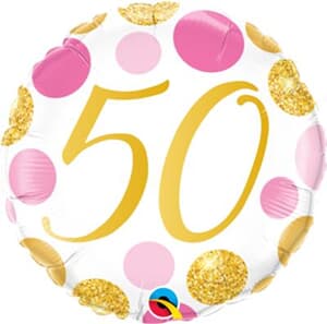 Qualatex Balloons 50 Birthday Pink and Gold Dots 45cm