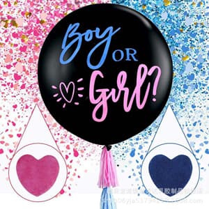 Gender Reveal Boy or Girl 90cm Latex balloon with Pink and Blue polka dot confetti