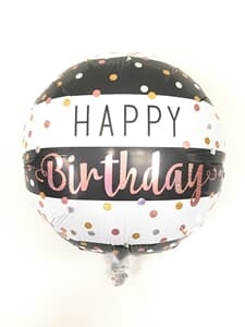 Happy Birthday Black White Stripe with dots 45cm foil balloon. Unpackaged.