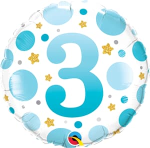 Qualatex Balloons Age 3 Blue Dots 45cm Foil