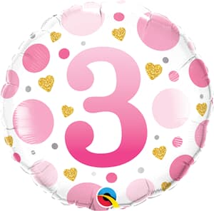 Qualatex Balloons Age 3 Pink Dots 45cm Foil