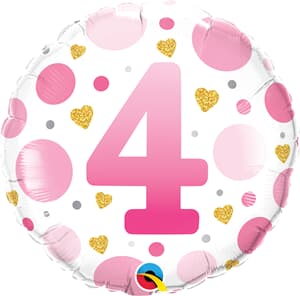 Qualatex Balloons Age 4 Pink Dots 45cm Foil
