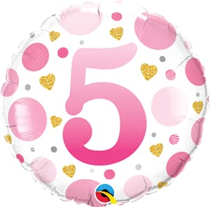 Qualatex Balloons Age 5 Pink Dots 45cm Foil